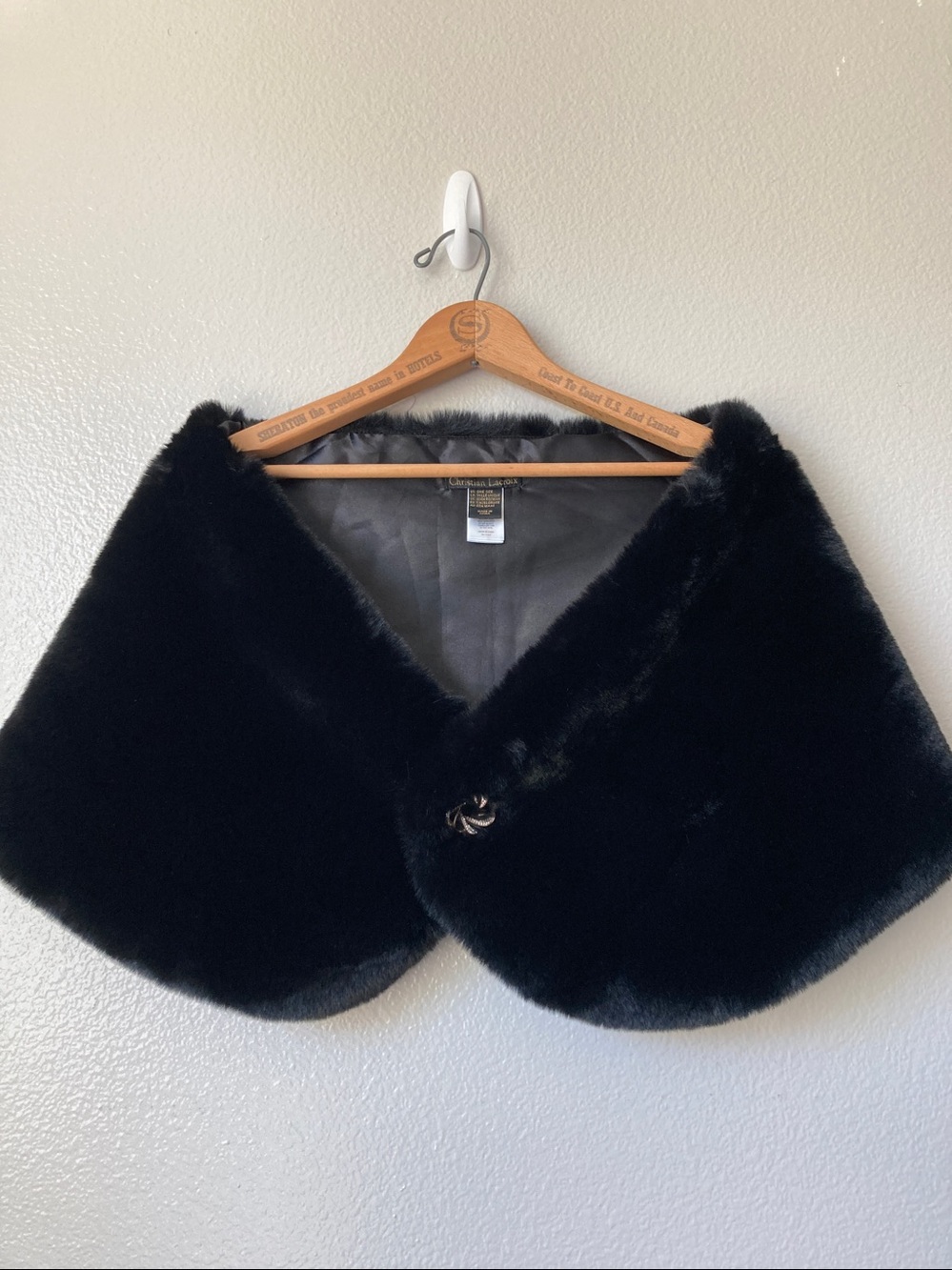 Christian Lacroix Faux Fur Wrap Rhinestone detail Glam Retro Vegan
